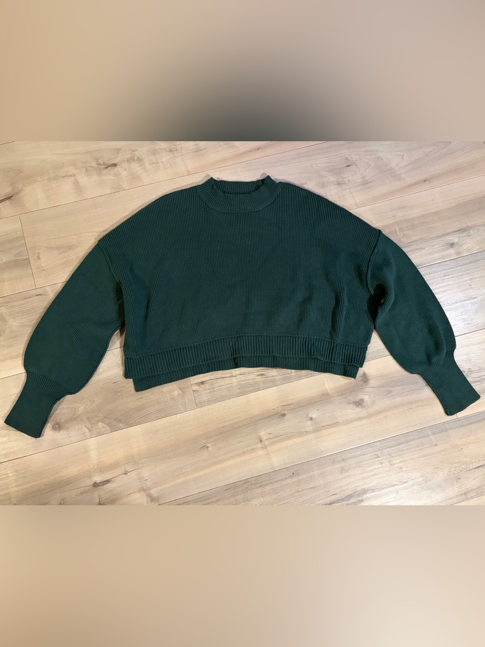 Free People Dark Green Ribbed Cropped Crew Sweater